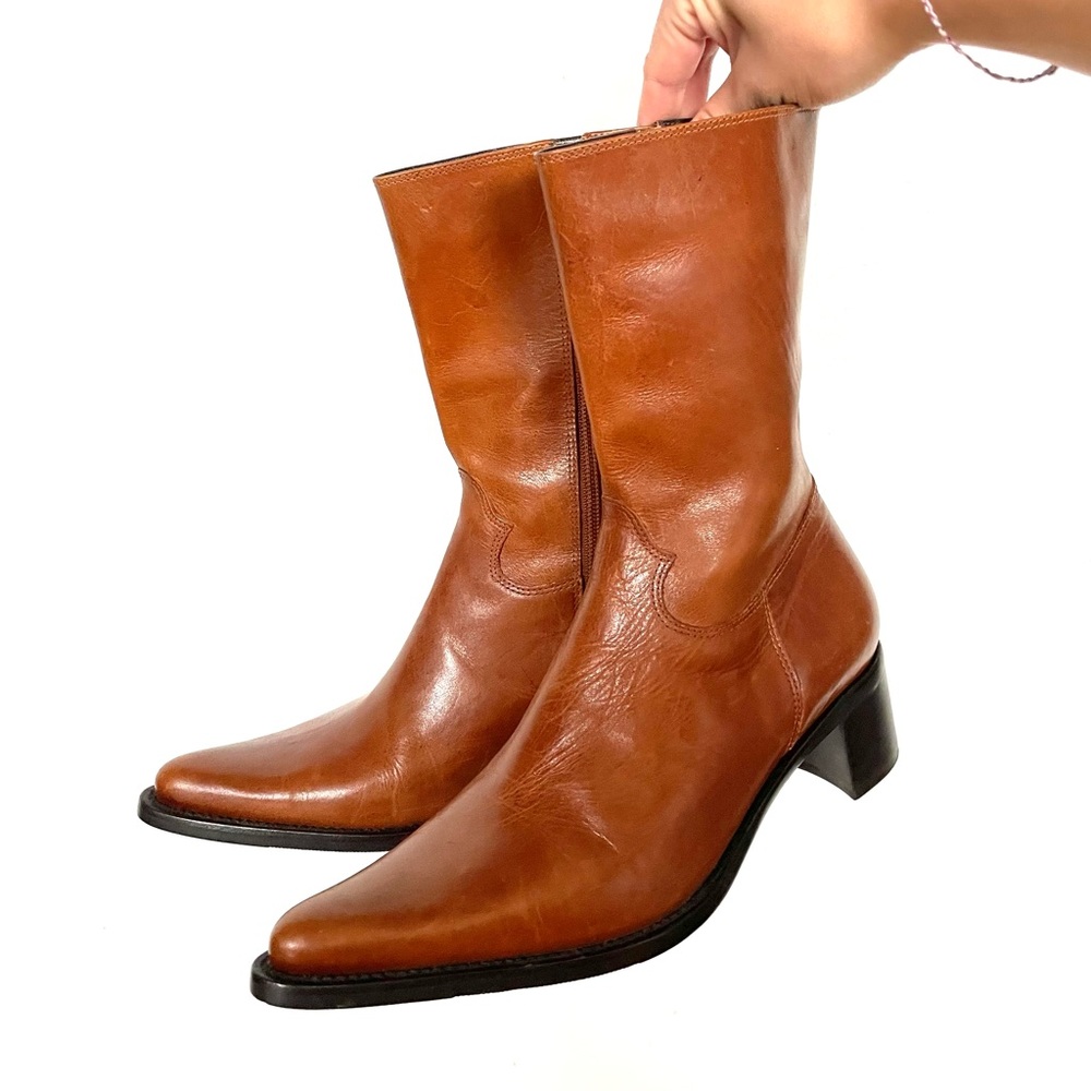 Caramel Brown Steve Madden Genuine Leather Mid Calf Western Boots Made in Brazil